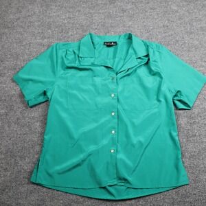 David Matthew Shirt Womens 12 Teal Green Camp Collar Short Sleeve Button‎ Front